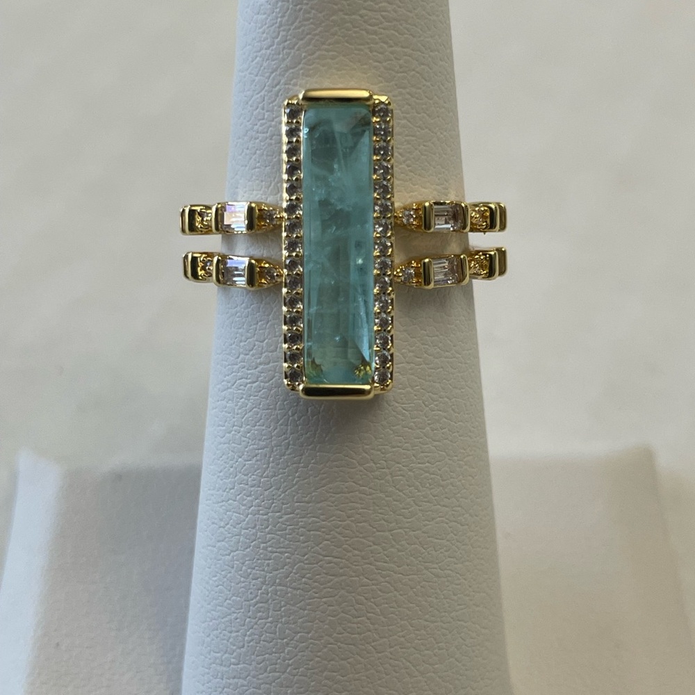 Bomb Party Ring Sz 6 "Certified Show-Stopper" Baby Blue Topaz/Gold NWT